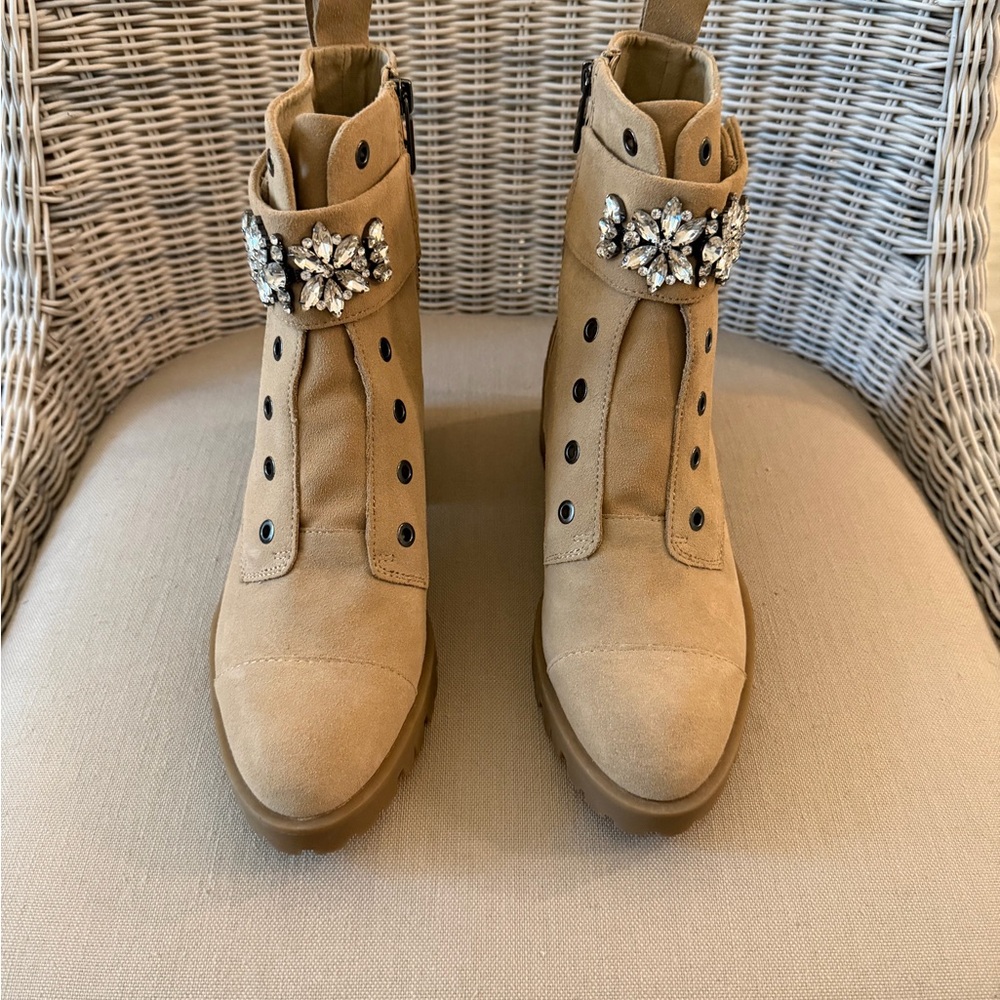 Embellished Tan Ankle Boots
